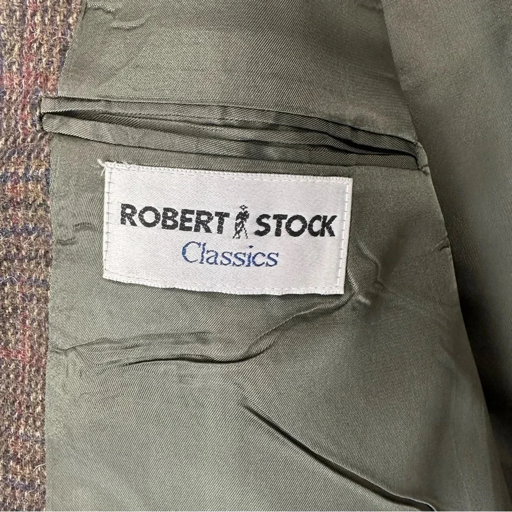 Robert Stock Classics Men’s Sport‎ Coat Size 42 Long Brown Plaid Tweed Old Money